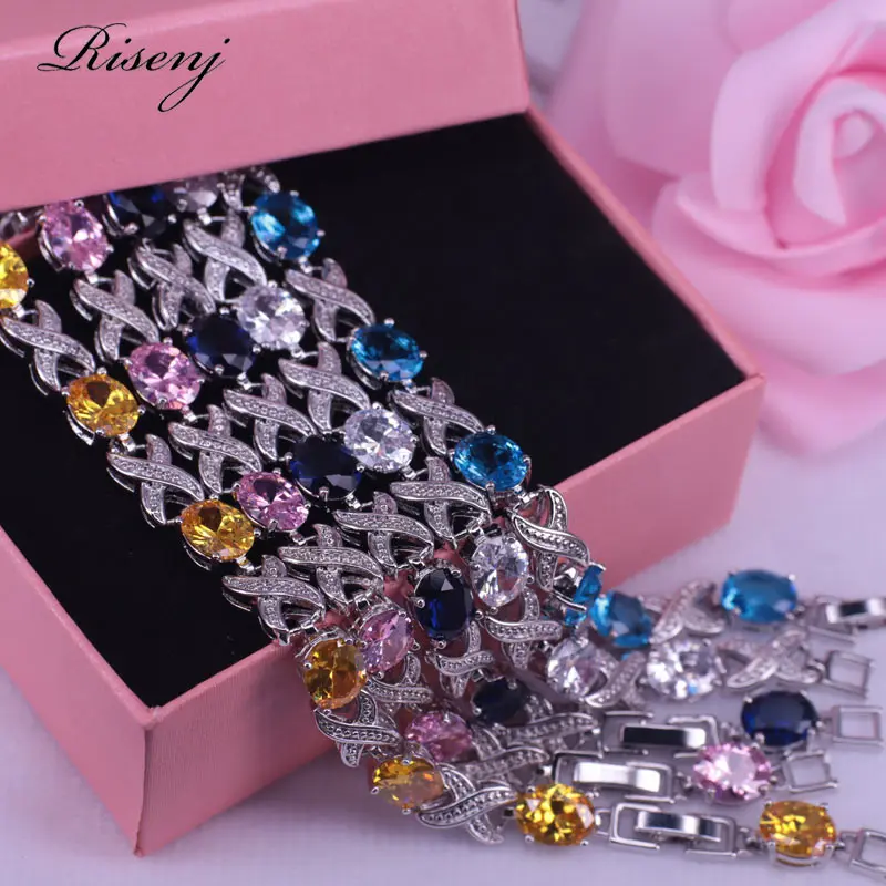 

Factory Price Silver Color Jewelry Fashion Jewelry "X "Cute many colors cubic zircon bracelet & bangles for women wedding party