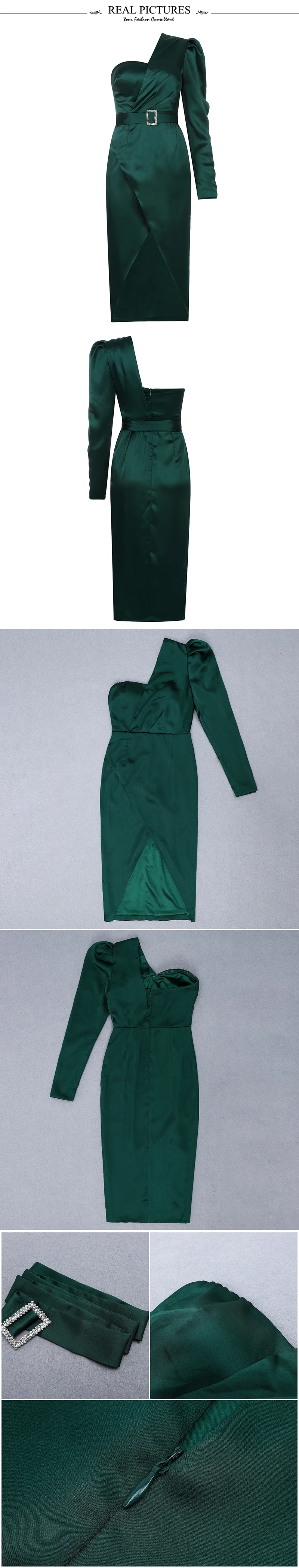 VC женское зеленое платье сексуальное одно платье длинное платье с поясом Vestidos знаменитостей для рождественской вечеринки облегающее платье