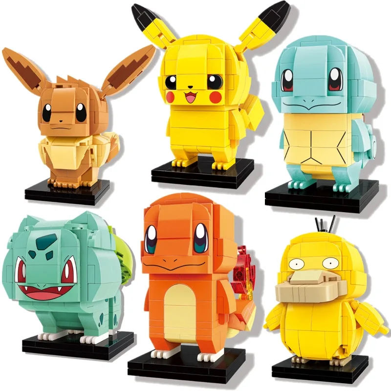 pokemon blocos de construção diy pikachu anime modelo define charmander squirtle bulbarsaur psyduck brinquedos crianças presente para crianças menino menina