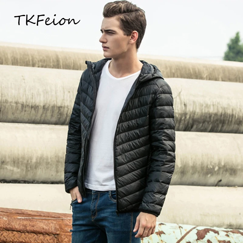 

2019 Spring/Autumn Mens Hooded Coats Jackets Warm Duck Down Filler Fashion Light Thin Style Plus Size 3XL-7XL Male Basic Coats