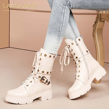 

Lapolaka 2020 New Fashion Design Genuine Leather Luxury Boots Women Shoes Shoelaces Comfy Trendy Cool Street Moto Boot Ladies