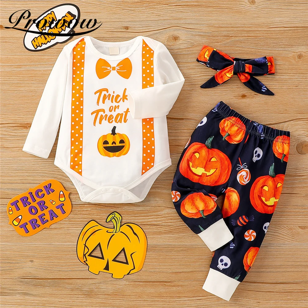 Baby Halloween Costume Newborn Bobysuit+pant+headband Set Pumpkin Baby