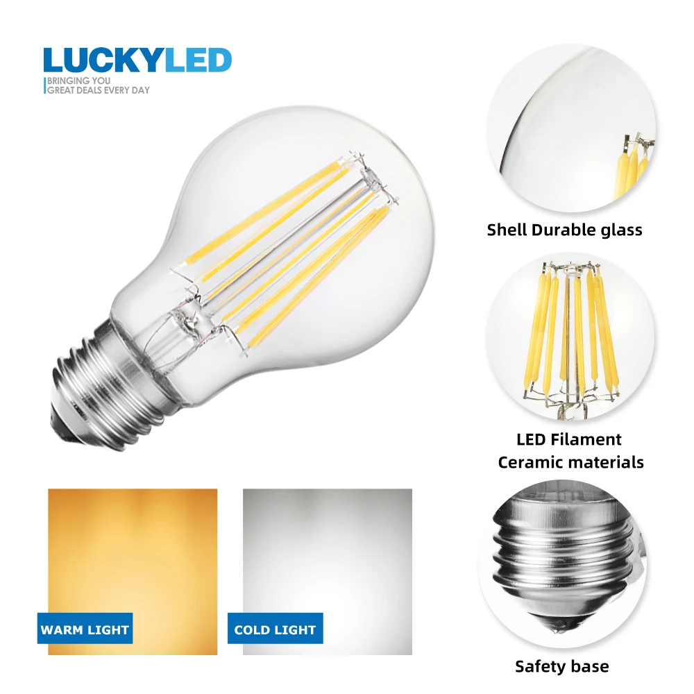 LUCKYELD Винтаж Edison светодиодная лампа 2w 4w 6w 8w E27 СВЕТОДИОДНАЯ Лампа 220v ретро лампы