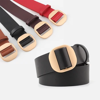 

AWAYTR Unique Design Round Buckle Belts High Quality PU Leather Women Belts Classic Vintage Pin Buckle Fashion Wild Waistbands