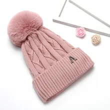 Зимние шапки для женщин, розовые вязаные шапки бини, шапка для девочек, осенняя женская шапка с помпоном, толстая шапка с утеплителем, Повседневная шапка бини