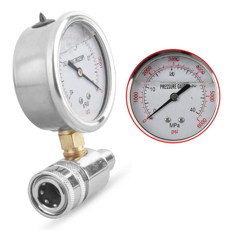

3/8\" Copper Steel High Pressure Washer Gauge 6000PSI Shockproof Quick Plug