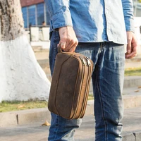 Contact's Genuine Leather Cosmetic Bag Men Luxury Large Capacity Men Makeup Pouch Organizer Travel Vintage Toiletry Bags Storage 2