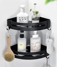 No DrillBathroom Shelf Organizer Shower Storage Rack Black Corner Shelves Wall Mounted Aluminum Toilet Shampoo Holder