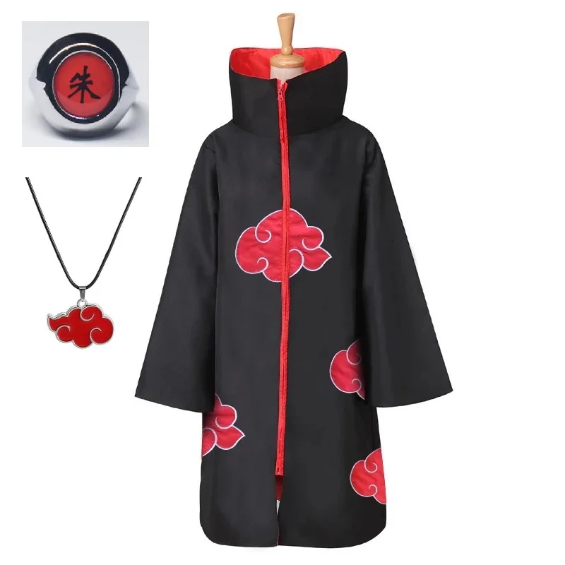 Akatsuki Cloak Costume 5 Pcs With Headband Necklace Face Mask Gloves And Ring  Halloween Costumes Itachi Cosplay Cloak Long Robe witch halloween costume Cosplay Costumes