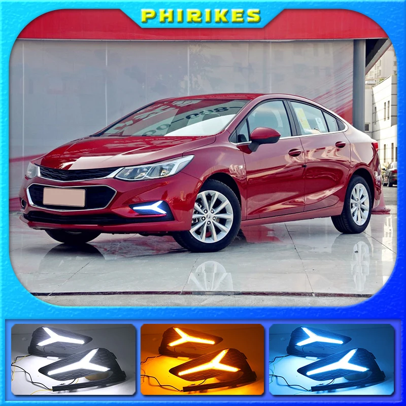 2 шт. Светодиодный дневной светильник для Chevrolet Cruze 2016 2017 2018 динамический желтый