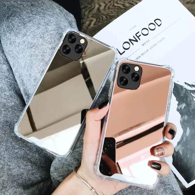 

Plating Mirror Soft Shockproof Case For iPhone 11 Pro Max XR/XS Max/X 6/6S/7/8 Plus 55S/SE Anti Knock TPU Edge Plated Back Cover