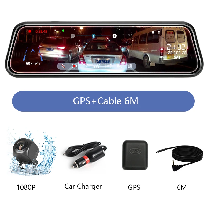 GPS DVR Jansite 10 дюймов Автомобильный видеорегистратор Камера Зеркало dvr видеорегистратор 1080P видео рекордер регистратор зеркало заднего вида gps отслеживание покадровая - Название цвета: GPS DVR