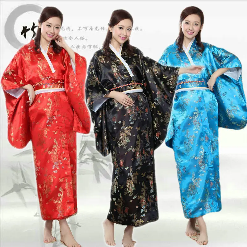 

Multi-color Japanese Traditional Woman Silk Kimono Yukata Evening Dress Performance Dance Dress Halloween Costume One Size