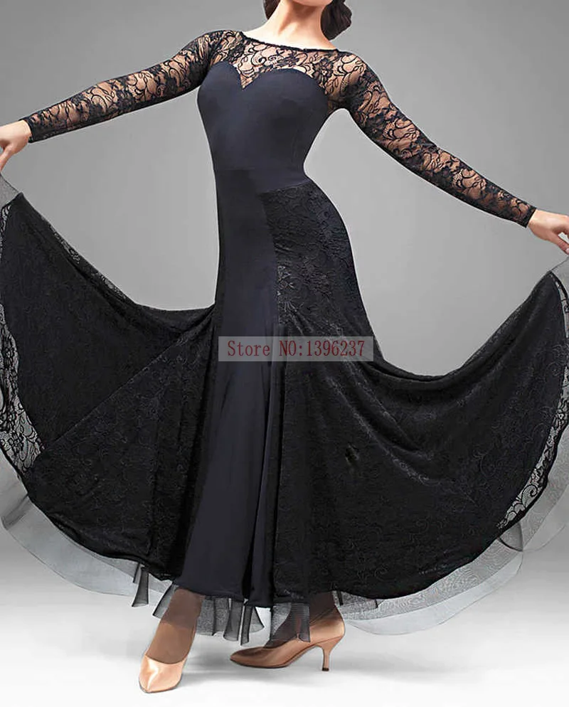 

Flamenco Dresses For Women Lace Backless Spain Waltz Ballroom Dancing Dress Black Long Sleeve Ballroom Dance Dress