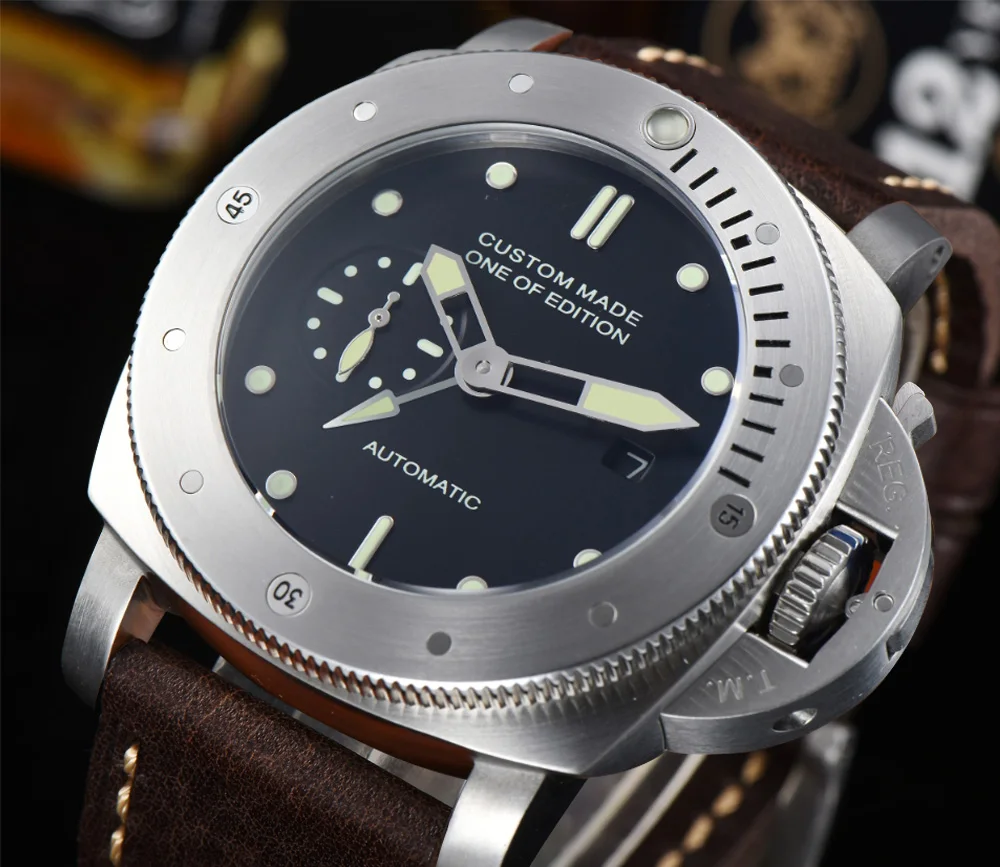 PARNIS 47 мм GMT автоматический ход для мужчин t нержавеющая сталь полированная мужские часы Высокое качество кожаный ремешок P-47-2