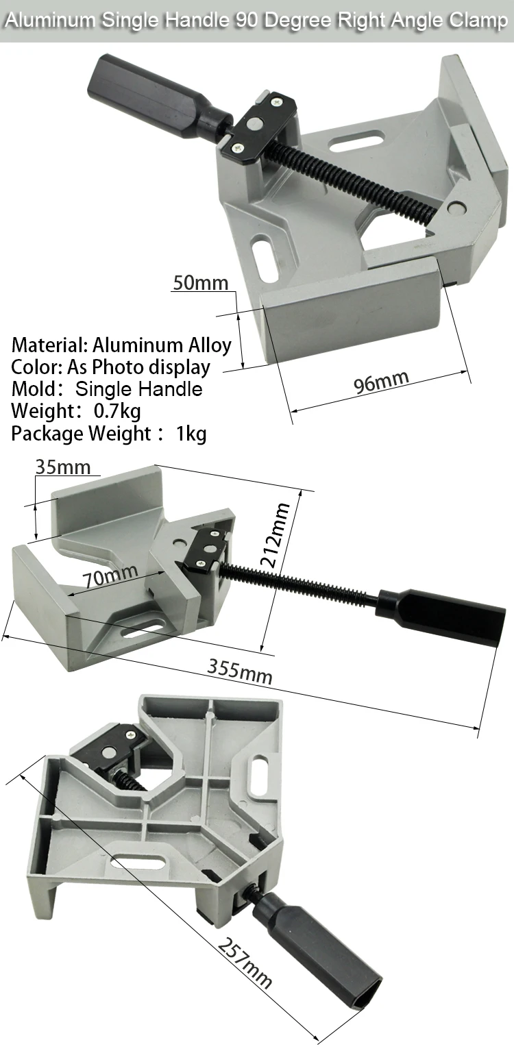 Алюминий с одной ручкой 90 градусов прямоугольный зажим Угол Тиски для деревообработки Рамка клип прямоугольный инструмент для папок