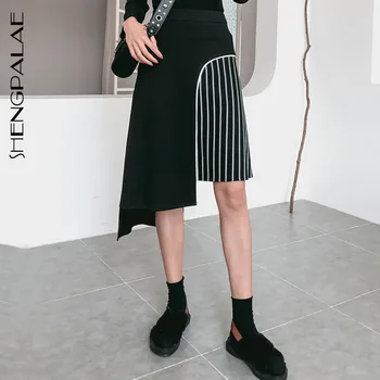 

SHENGPALAE New Pattern 2020 Spring Summer Asymmetrical Patchwork Striped High Waist Streetwear Skrit Women Fashion Tide AD996
