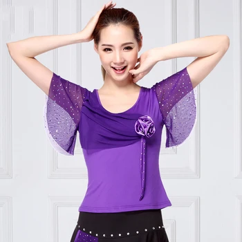 

Ballroom Dance Top Ladies Short Sleeve Flamenco Dancing Shirts Waltz Spanish Clothing Adult Practice Performance Wear DNV11927