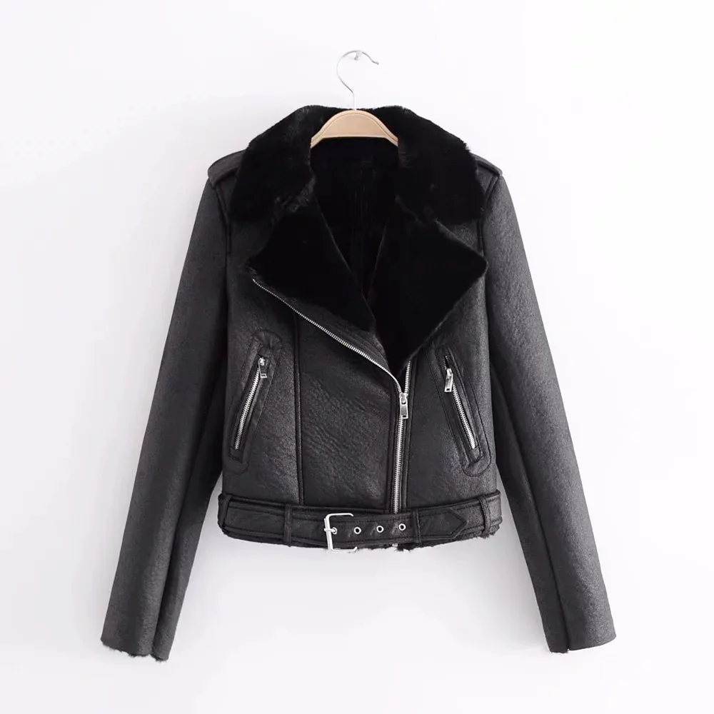 

2017 Europe And America Fashion New Style Short Thick Suede Epaulet Leather Coat Women's 8654
