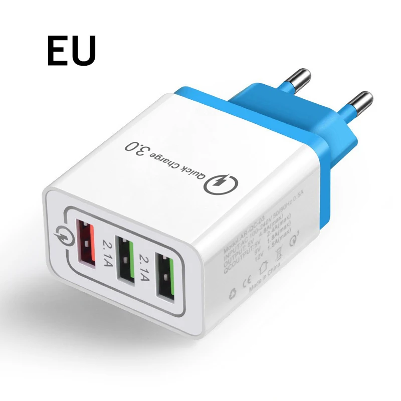 EU Blue Универсальный 3 Порты и разъёмы USB Зарядное устройство EU/US Быстрая зарядка 3,0 5V 3A быстрый USB Зарядное устройство быстрой зарядки для iphone iPad samsung Xiaomi huawei - Цвет: EU Blue