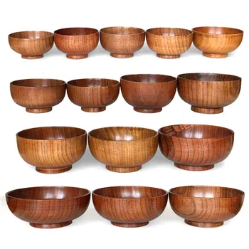

Multiple Sizes Natural Wood Round Bowls kitchen Tableware Anti Scalding hands Health Wooden Bowl Fruit Salad Noodle Rice Bowl