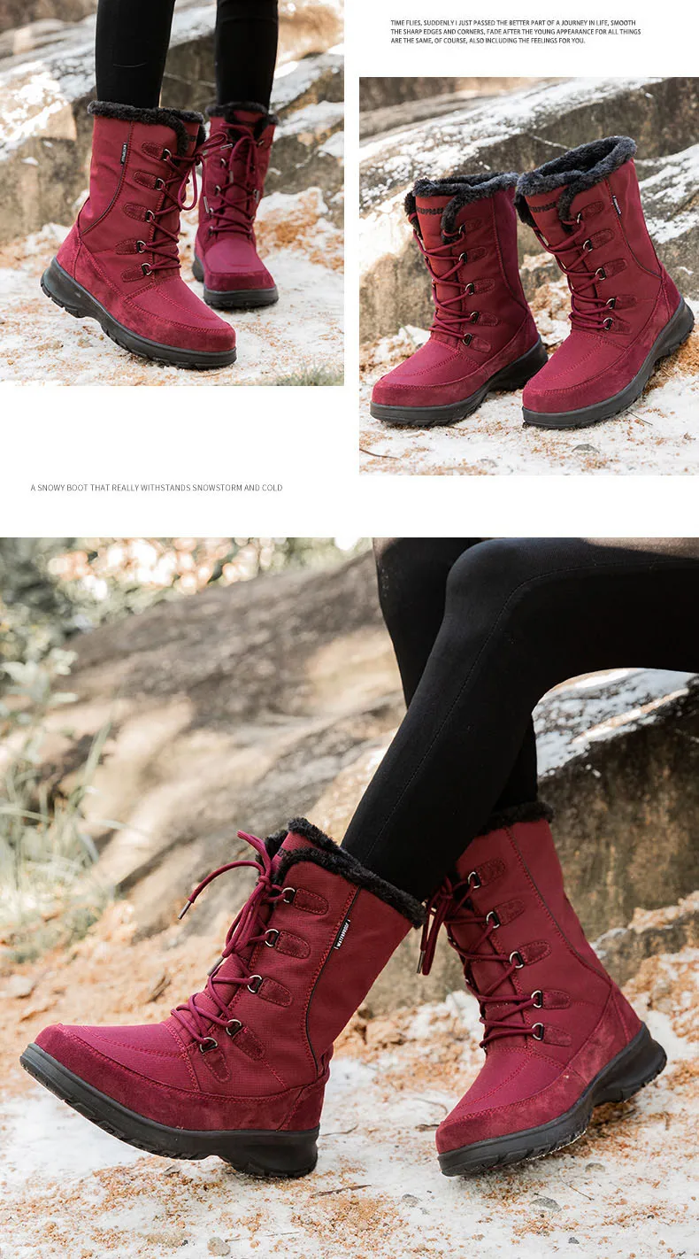 YITU Winter Hiking Boots Women 100% Waterproof Genuine Leather Trekking Hiking Shoes Outdoor Woman Winter Sneakers Cotton Boots