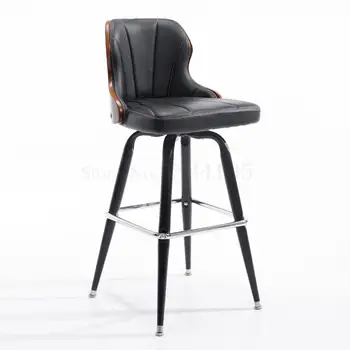 

European Retro Bar Chair Retro Solid Wood Bar Chair Back Bar Chair Front Desk Chair Rotating Iron High Stool