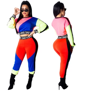 

Women Two Piece Sets Long Sleeve O-Neck T-shirt + Long Legging Pants Ladies Bodycon Print Outfits Sweatsuit Tracksuits