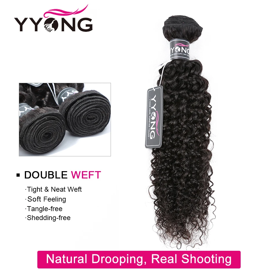 YYong Hair Store 4 Bundles Malaysian Kinky Curly Hair Bundles Remy Human Human Weave 8-26Inch Extensions