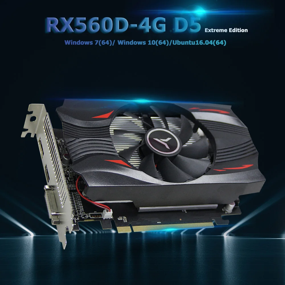 US $152.63 Yeston RX560D4G D5 Extreme Speed Edition GPU Fan Graphics Card 11766000MHz 4G 128bit GDDR5 Gaming Video Player Module