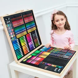 288pc Children's Watercolor Pen Painting Set Wooden Box Painting Material Painting Brush Crayon Art Color Painting Pen Set
