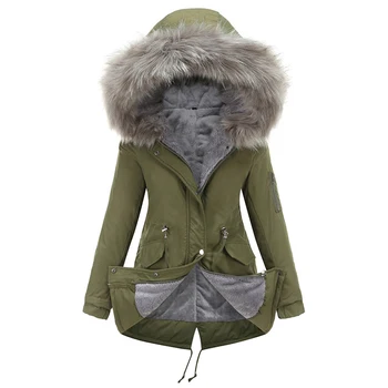 

2020 autumn winter Plus velvet jacket women hooded fur collar long jackets coat dropshipping thicken casual winter clothes women
