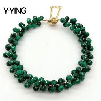 

Y·YING 4mm Faceted Green Malachite Bangle wrap Bracelet magnet clasp for women
