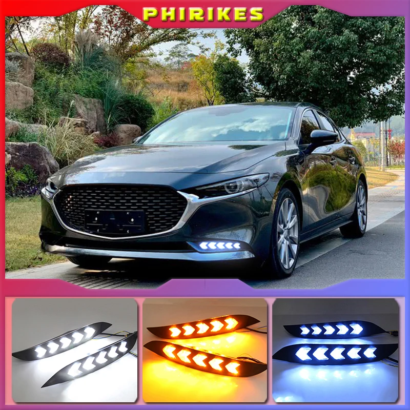 

Светодиодные дневные ходовые огни для Mazda 3 Axela 2019 2020, водонепроницаемые, 12 В, желтый индикатор поворота, светильник для бампера, светодиодные дневные ходовые огни