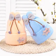 Детские шапки с бантиком и заячьими ушками; теплые хлопковые шапки для новорожденных; 5 цветов; аксессуары для фотосессий; милая шапочка для младенцев