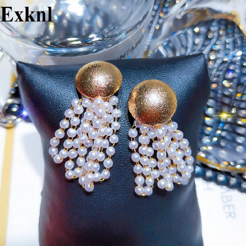 

Exknl Tassel Women Drop Earrings Ethnic Wedding Trendy style Fashion Jewelry Simulated Pearl Dangle Boho Earrings For Women 2020
