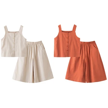 

simple chinese style children 2 pcs sets age for 6 - 16 yrs teenage girls back to school outfits 2020 new summer sleeveless sets