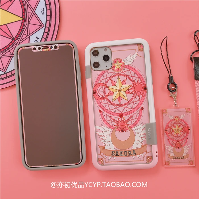 Для iphone 11 pro Max Cardcaptor Sakura закаленное стекло flim+ мягкий бампер для iphone XS Max XR 7 6S 8plus чехол с принтом "Сейлор Мун"+ 2 ремешка