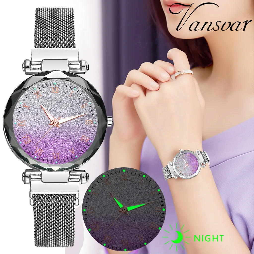 

Women's Watch Geneva Creative Sky Luminous Gradient Inlay Color Crystal Diamond English Magnetic Buckle Stainless Steel Watch 03