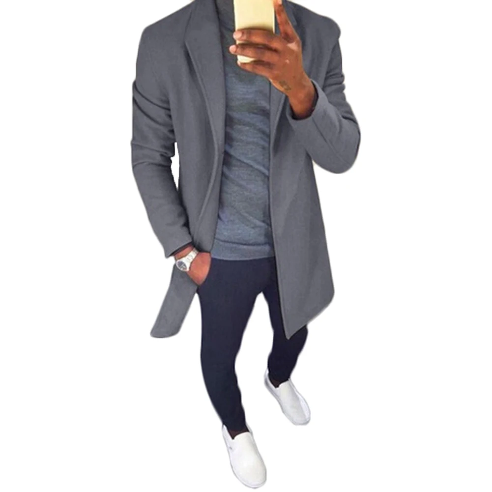 Flash Sale Autumn Winter Wool Coat Men Fashion Mid-long Jacket Men Turn Down Collar Overcoat Solid Color Slim Fit Male Trench Coat