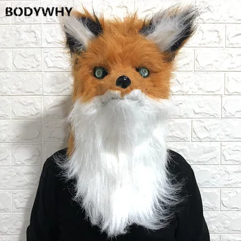 

Animal mask head fox Long hair with open mouth Mascot Costume Suits Cosplay Party Game Dress Outfits Clothing Ad