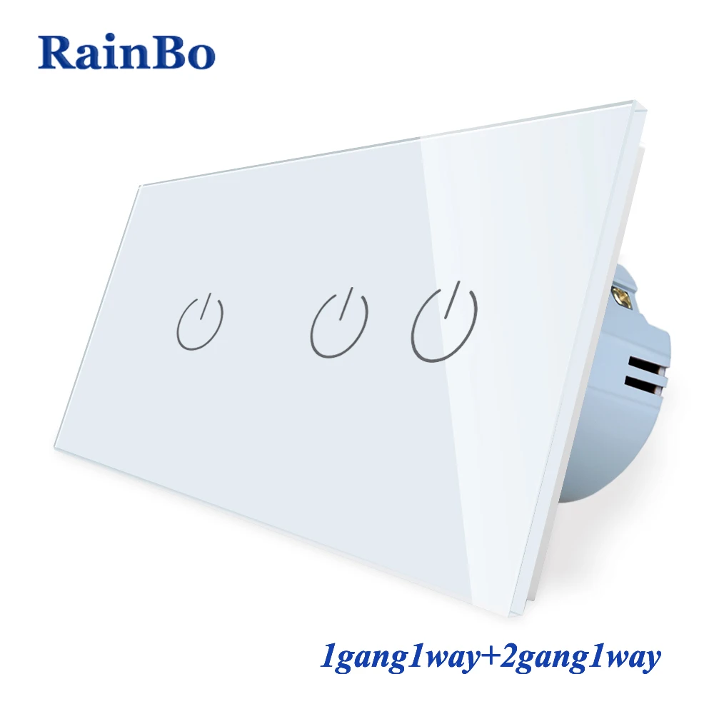 RainBo 2 рамки кристалл стеклянная панель переключатель настенный выключатель ЕС сенсорный экран настенный светильник переключатель 1gy1way+ 2gy1way A291121CW/B