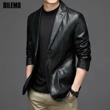

Top Grade Brand Autumn Casual Fashion Trendy Slim Fit Faux PU Mens Leather Blazer Jacket Black Classic Winter Coats Men Clothing