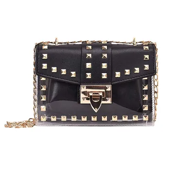 

Small Clear Cosmetic Bags Female PU Make Up Bags Women Fashion Rivets Transparent Cosmetic Shoulder Bag Travel Organizer