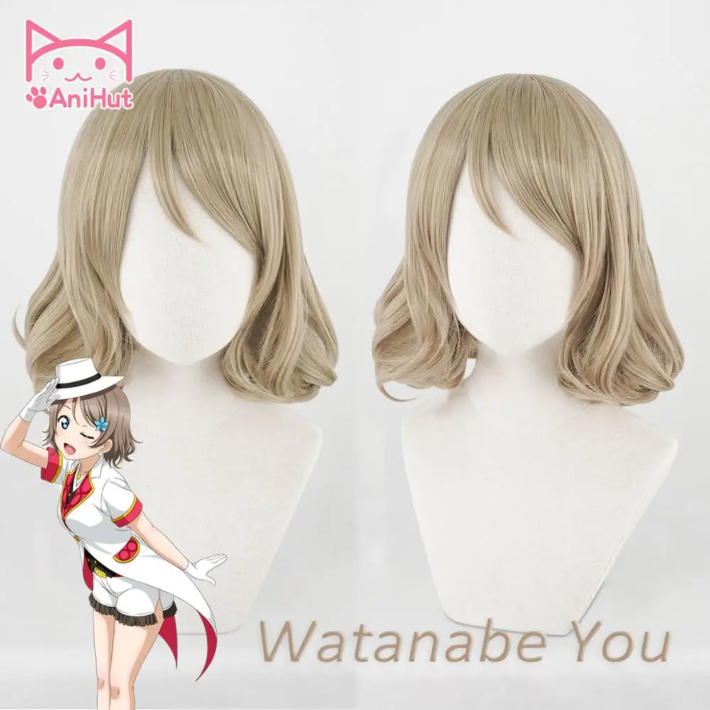 AniHut You Watanabe парик Love Live Sunshine косплей парик блонд синтетические волосы Аниме LoveLive Sunshine Косплей волосы Watanabe You