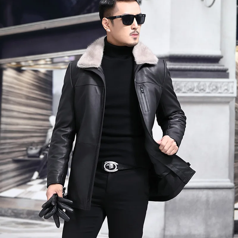 

Genuine Leather Jacket Men 2020 Real Sheepskin Mens Fashion Warm Duck Down Coat Plus Size chaqueta cuero hombre 872 YY445