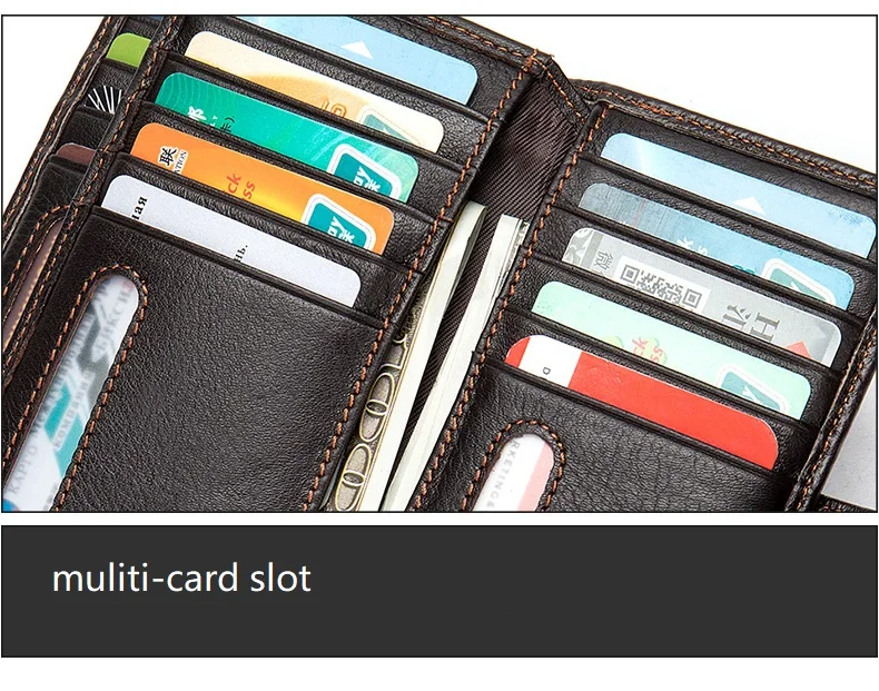 MVA Men Wallet Vintage Credit Card Bag Multislots Money Bag Genuine Leather Purse Male Long Wallets Leather Cash Pack