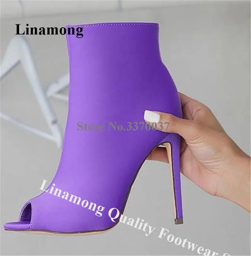 

Linamong Classical Style Peep Toe Stiletto Heel Short Boots Suede Leather Purple Red White High Heel Ankle Booties Dress Heels