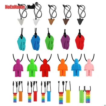 

Baby Teether Rainbow Brick Robot Sensory Chew Necklace for Teething Autism Biting Chewing Baby Care BPA Free Beads