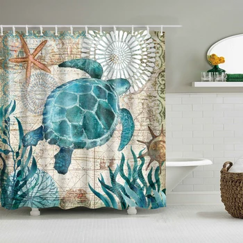 

Bath Curtain Sea Turtle Waterproof Shower Curtain Octopus Bathroom Curtains with 12 Hooks 3D Blackout Curtain for Bathroom